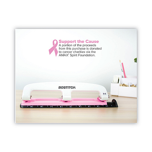 Bostitch 12-Sheet EZ Squeeze InCourage Three-Hole Punch, 9/32" Holes, Pink (2188)