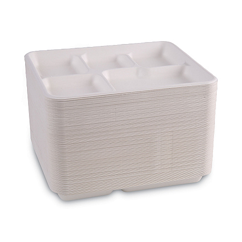 Boardwalk Bagasse Dinnerware, 5-Compartment Tray, 10 x 8, White, 500/Carton (BWKTRAYWF128)