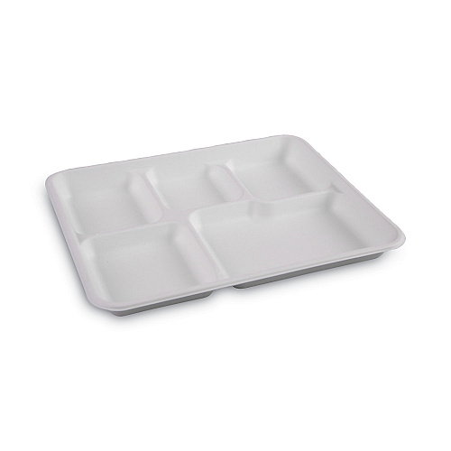 Boardwalk Bagasse Dinnerware, 5-Compartment Tray, 10 x 8, White, 500/Carton (BWKTRAYWF128)