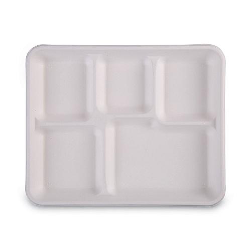 Boardwalk Bagasse Dinnerware, 5-Compartment Tray, 10 x 8, White, 500/Carton (BWKTRAYWF128)