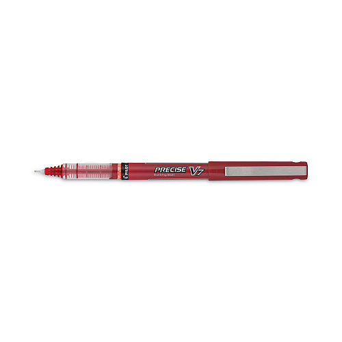 Pilot Precise V7 Roller Ball Pen, Stick, Fine 0.7 mm, Red Ink, Red/Clear Barrel, Dozen (35352)