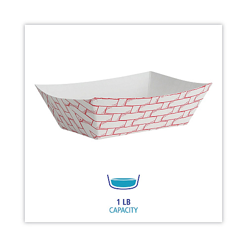 Boardwalk&reg; 1 lb. Paper Food Baskets, Red/White, 1,000 Baskets (BWK30LAG100)