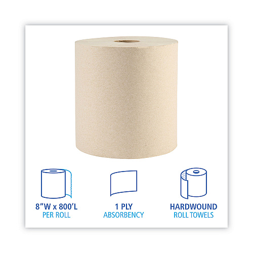 Boardwalk Green Xtra Roll Towels, 1-Ply, 8" x 800 ft, Natural, 6 Rolls/Carton (BWK32GREEN)