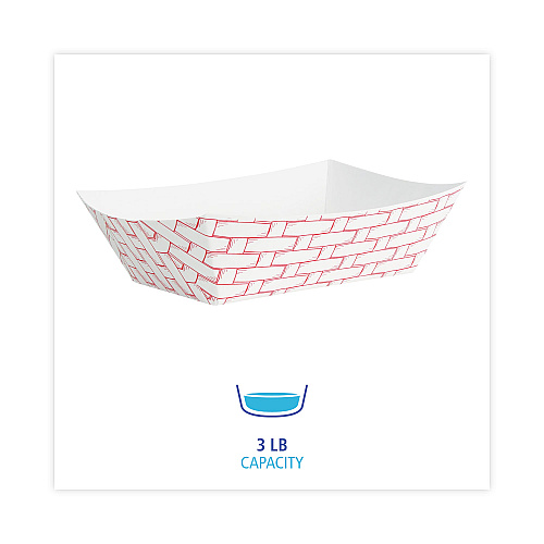 Boardwalk&reg; Paper Food Baskets, 3lb Capacity, Red/White (BWK30LAG300)