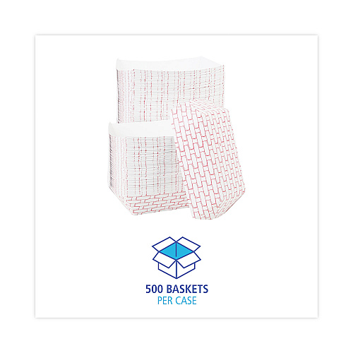 Boardwalk&reg; Paper Food Baskets, 5lb Capacity, Red/White (BWK30LAG500)
