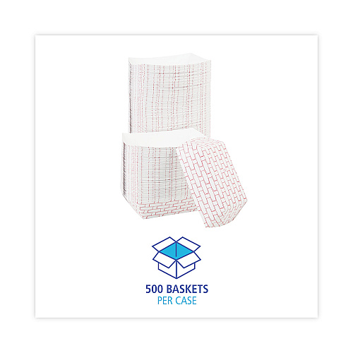 Boardwalk&reg; Paper Food Baskets, 3lb Capacity, Red/White (BWK30LAG300)