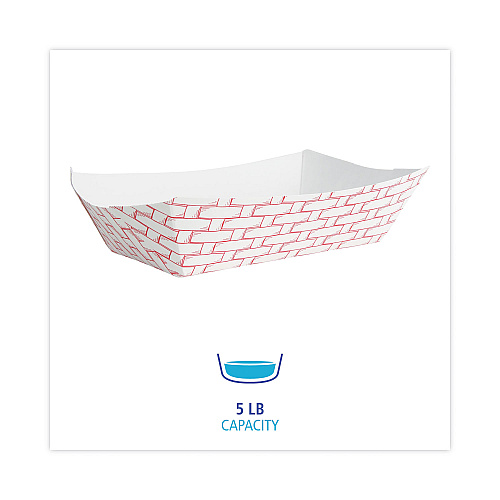 Boardwalk&reg; Paper Food Baskets, 5lb Capacity, Red/White (BWK30LAG500)