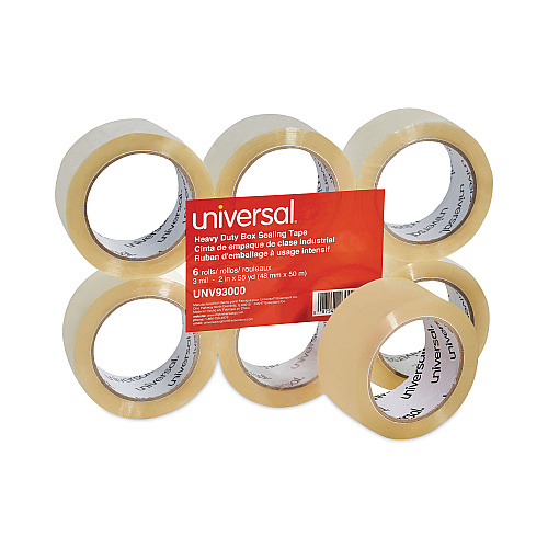 Universal Heavy-Duty Box Sealing Tape, 3" Core, 1.88" x 54.6 yds, Clear, 6/Pack (UNV93000)