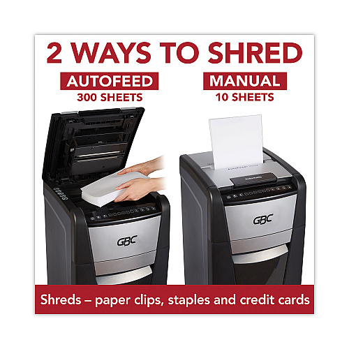 GBC AutoFeed+ 300X Super Cross-Cut Office Shredder, 300 Auto/10 Manual Sheet Capacity (WSM1757608)