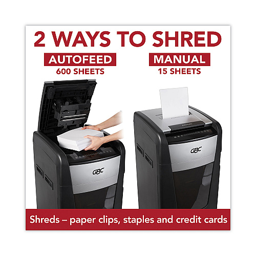 GBC AutoFeed+ 600X Super Cross-Cut Office Shredder, 600 Auto/15 Manual Sheet Capacity (WSM1757510)