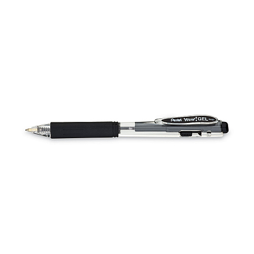 Pentel WOW! Gel Pen, Retractable, Medium 0.7 mm, Black Ink, Clear/Black Barrel, Dozen (K437A)