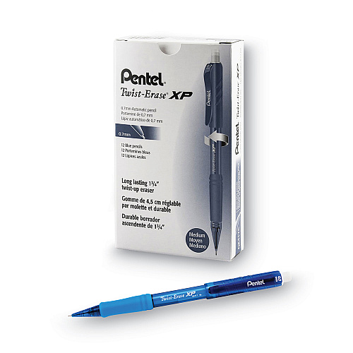 Pentel Twist-Erase EXPRESS Mechanical Pencil, 0.7 mm, HB (#2), Black Lead, Blue Barrel, Dozen (QE417C)