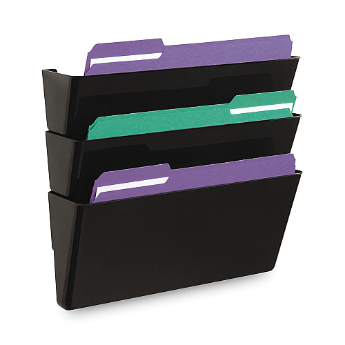 Universal Wall File Pockets, 3 Sections, Letter Size,13" x 4.13" x 14.5", Black, 3/Pack (UNV08121)