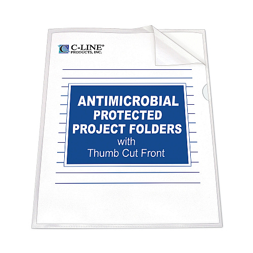 C-Line Antimicrobial Protected Poly Project Folders, Letter Size, Clear, 25/Box (62137)