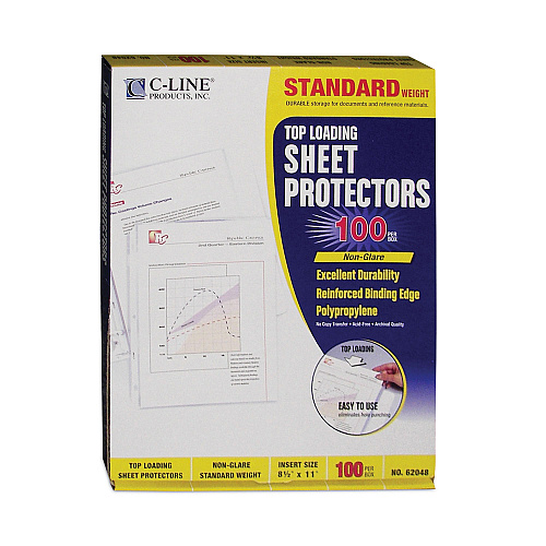 C-Line Standard Weight Polypropylene Sheet Protectors, Non-Glare, 2", 11 x 8.5, 100/Box (62048)