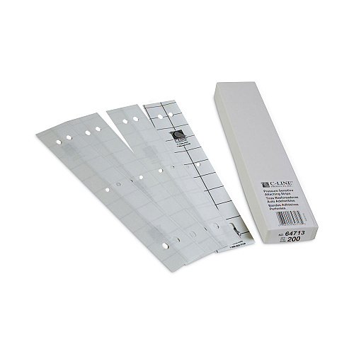 C-Line Self-Adhesive Attaching Strips, 3-Hole Punched, 1 x 11, Clear, 200/Box (64713)