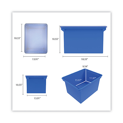 Storex Plastic File Tote, Letter/Legal Files, 18.5" x 14.25" x 10.88", Blue/Clear (61554U01C)