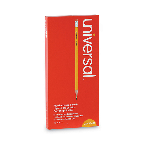 Universal #2 Pre-Sharpened Woodcase Pencil, HB (#2), Black Lead, Yellow Barrel, 24/Pack (UNV55401)