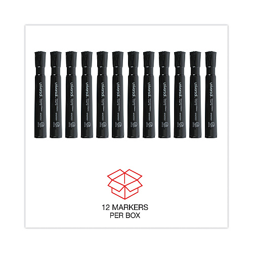 Universal Chisel Tip Permanent Marker, Broad Chisel Tip, Black, Dozen (UNV07051)