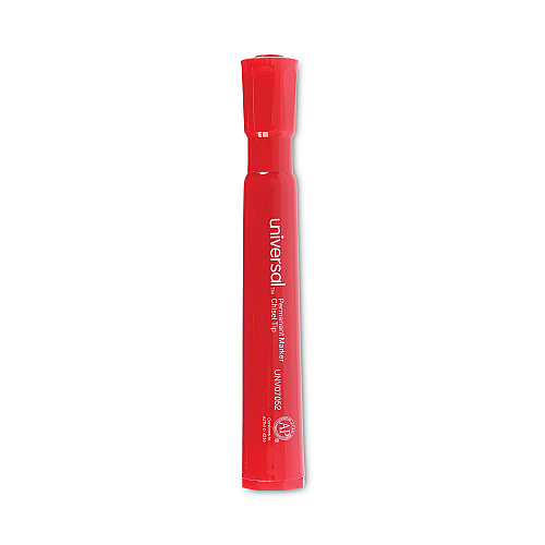 Universal Chisel Tip Permanent Marker, Broad Chisel Tip, Red, Dozen (UNV07052)