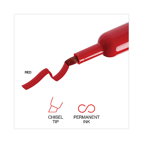 Universal Chisel Tip Permanent Marker, Broad Chisel Tip, Red, Dozen (UNV07052)