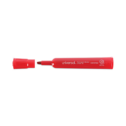 Universal Chisel Tip Permanent Marker, Broad Chisel Tip, Red, Dozen (UNV07052)