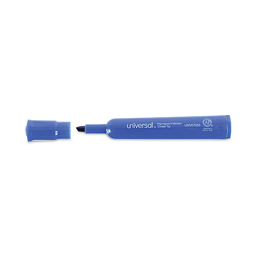 Universal Chisel Tip Permanent Marker, Broad Chisel Tip, Blue, Dozen (UNV07053)