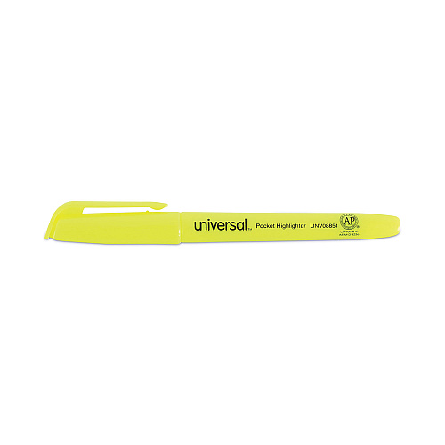 Universal Pocket Highlighters, Fluorescent Yellow Ink, Chisel Tip, Yellow Barrel, Dozen (UNV08851)