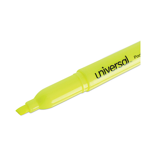 Universal Pocket Highlighters, Fluorescent Yellow Ink, Chisel Tip, Yellow Barrel, Dozen (UNV08851)