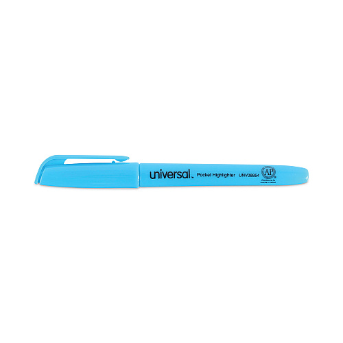 Universal Pocket Highlighters, Fluorescent Blue Ink, Chisel Tip, Blue Barrel, Dozen (UNV08854)