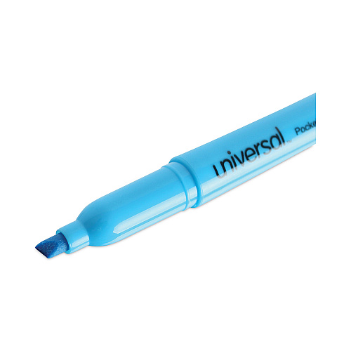Universal Pocket Highlighters, Fluorescent Blue Ink, Chisel Tip, Blue Barrel, Dozen (UNV08854)