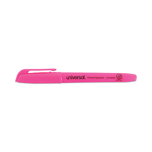 Universal Pocket Highlighters, Fluorescent Pink Ink, Chisel Tip, Pink Barrel, Dozen (UNV08855)
