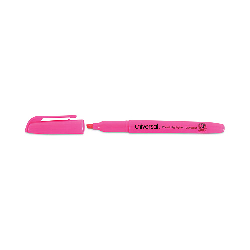 Universal Pocket Highlighters, Fluorescent Pink Ink, Chisel Tip, Pink Barrel, Dozen (UNV08855)