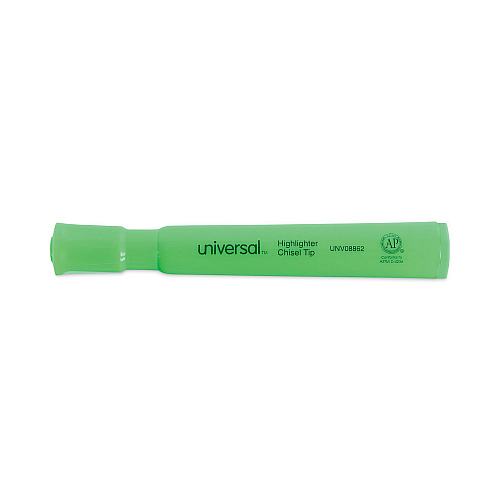 Universal Desk Highlighters, Fluorescent Green Ink, Chisel Tip, Green Barrel, Dozen (UNV08862)