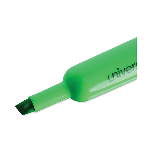 Universal Desk Highlighters, Fluorescent Green Ink, Chisel Tip, Green Barrel, Dozen (UNV08862)