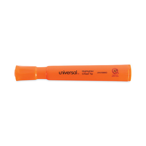 Universal Desk Highlighters, Fluorescent Orange Ink, Chisel Tip, Orange Barrel, Dozen (UNV08863)
