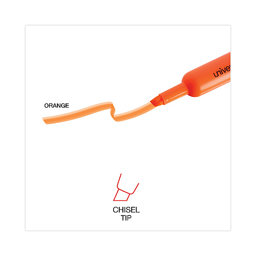 Universal Desk Highlighters, Fluorescent Orange Ink, Chisel Tip, Orange Barrel, Dozen (UNV08863)