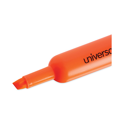 Universal Desk Highlighters, Fluorescent Orange Ink, Chisel Tip, Orange Barrel, Dozen (UNV08863)