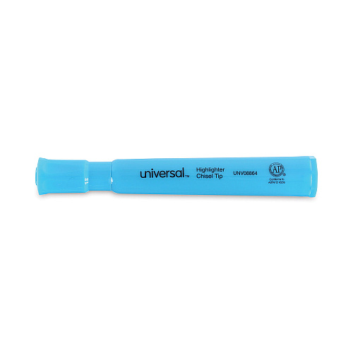 Universal Desk Highlighters, Fluorescent Blue Ink, Chisel Tip, Blue Barrel, Dozen (UNV08864)