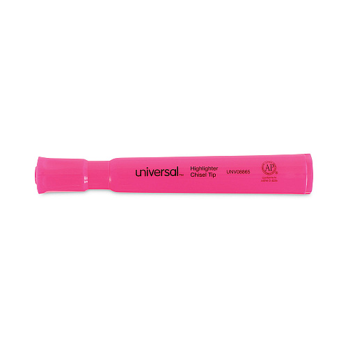 Universal Desk Highlighters, Fluorescent Pink Ink, Chisel Tip, Pink Barrel, Dozen (UNV08865)