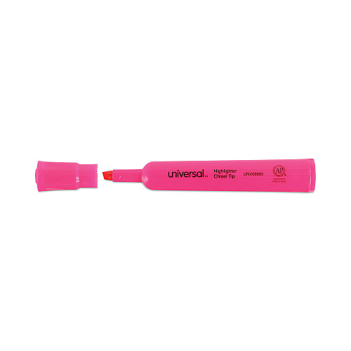 Universal Desk Highlighters, Fluorescent Pink Ink, Chisel Tip, Pink Barrel, Dozen (UNV08865)
