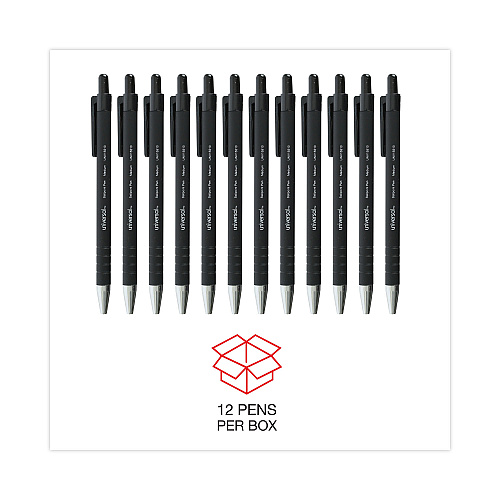 Universal Ballpoint Pen, Retractable, Medium 1 mm, Black Ink, Black Barrel, Dozen (UNV15510)