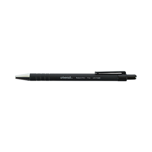 Universal Ballpoint Pen, Retractable, Fine 0.7 mm, Black Ink, Black Barrel, Dozen (UNV15520)