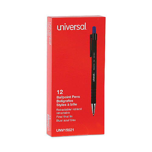 Universal Ballpoint Pen, Retractable, Fine 0.7 mm, Blue Ink, Blue Barrel, Dozen (UNV15521)
