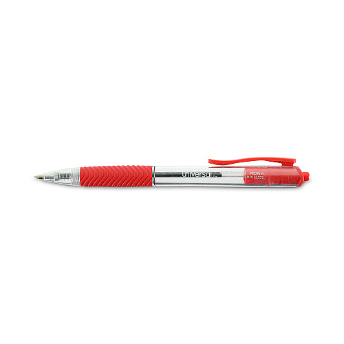Universal Comfort Grip Ballpoint Pen, Retractable, Medium 1 mm, Red Ink, Clear/Red Barrel, Dozen (UNV15532)
