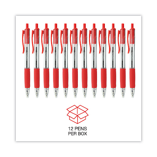 Universal Comfort Grip Ballpoint Pen, Retractable, Medium 1 mm, Red Ink, Clear/Red Barrel, Dozen (UNV15532)