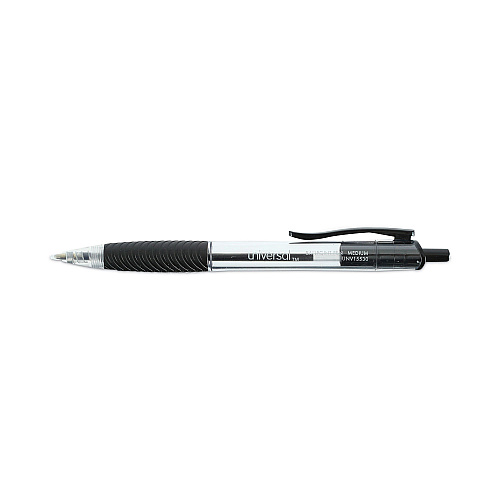 Universal Comfort Grip Ballpoint Pen, Retractable, Medium 1 mm, Black Ink, Clear/Black Barrel, 48/Pack (UNV15533)