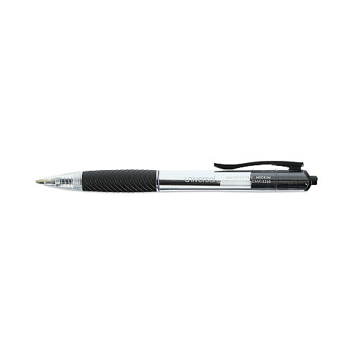 Universal Comfort Grip Ballpoint Pen, Retractable, Medium 1 mm, Black Ink, Clear/Black Barrel, 48/Pack (UNV15533)