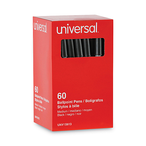 Universal Ballpoint Pen Value Pack, Stick, Medium 1 mm, Black Ink, Gray/Black Barrel, 60/Pack (UNV15613)