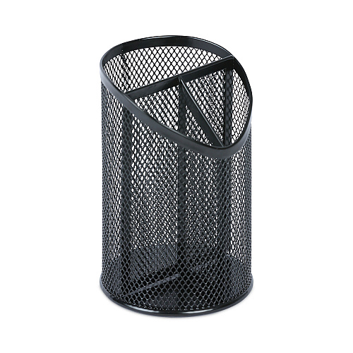 Universal Metal Mesh 3-Compartment Pencil Cup, 4.13" Diameter x 6"h, Black (UNV20019)